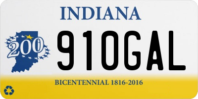IN license plate 910GAL