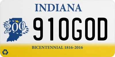 IN license plate 910GOD