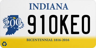 IN license plate 910KEO