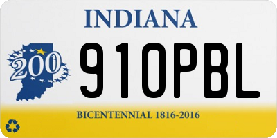 IN license plate 910PBL