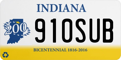 IN license plate 910SUB