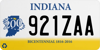 IN license plate 921ZAA