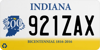 IN license plate 921ZAX