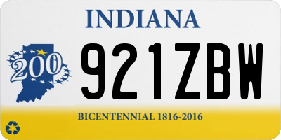 IN license plate 921ZBW