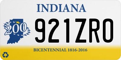 IN license plate 921ZRO