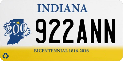 IN license plate 922ANN