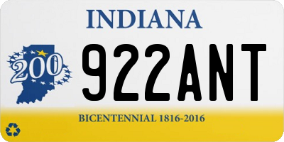 IN license plate 922ANT