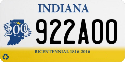 IN license plate 922AOO