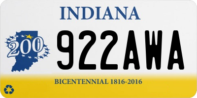 IN license plate 922AWA