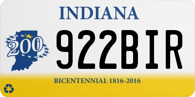IN license plate 922BIR