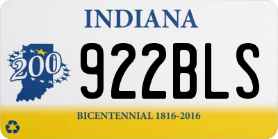 IN license plate 922BLS
