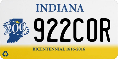 IN license plate 922COR