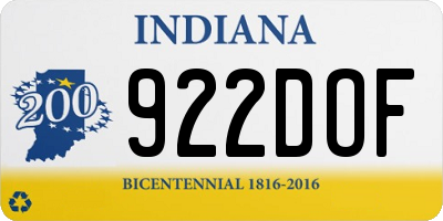 IN license plate 922DOF