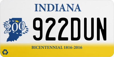 IN license plate 922DUN