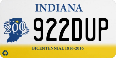 IN license plate 922DUP