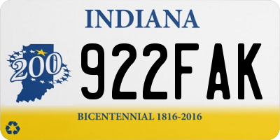 IN license plate 922FAK
