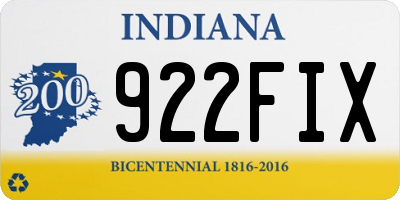 IN license plate 922FIX