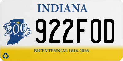 IN license plate 922FOD