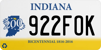 IN license plate 922FOK