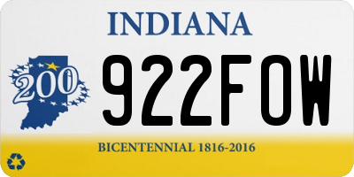 IN license plate 922FOW