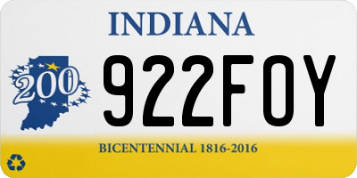 IN license plate 922FOY