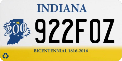 IN license plate 922FOZ