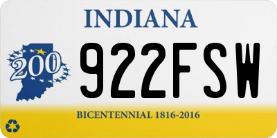 IN license plate 922FSW