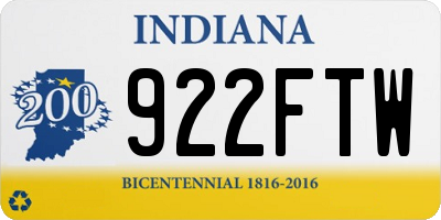 IN license plate 922FTW