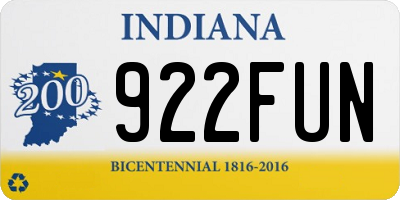 IN license plate 922FUN