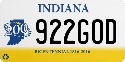 IN license plate 922GOD