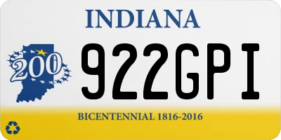 IN license plate 922GPI