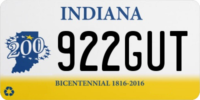 IN license plate 922GUT