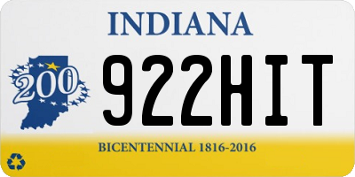 IN license plate 922HIT