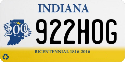 IN license plate 922HOG