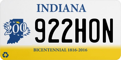 IN license plate 922HON