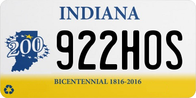 IN license plate 922HOS