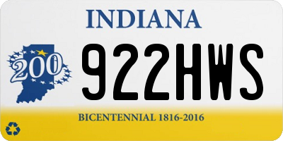 IN license plate 922HWS