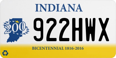 IN license plate 922HWX
