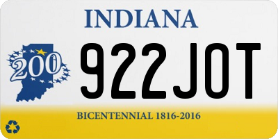 IN license plate 922JOT