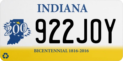 IN license plate 922JOY