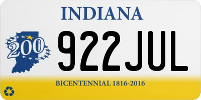 IN license plate 922JUL