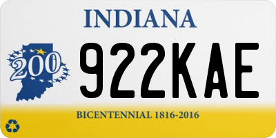 IN license plate 922KAE