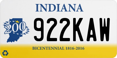 IN license plate 922KAW