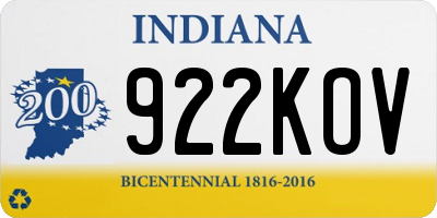 IN license plate 922KOV