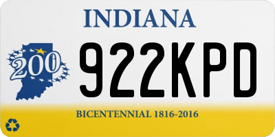 IN license plate 922KPD