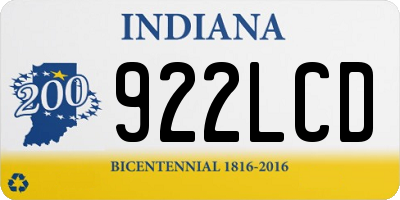 IN license plate 922LCD