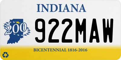IN license plate 922MAW