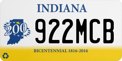 IN license plate 922MCB