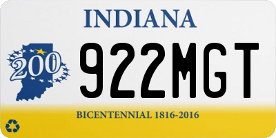 IN license plate 922MGT