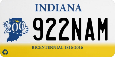 IN license plate 922NAM
